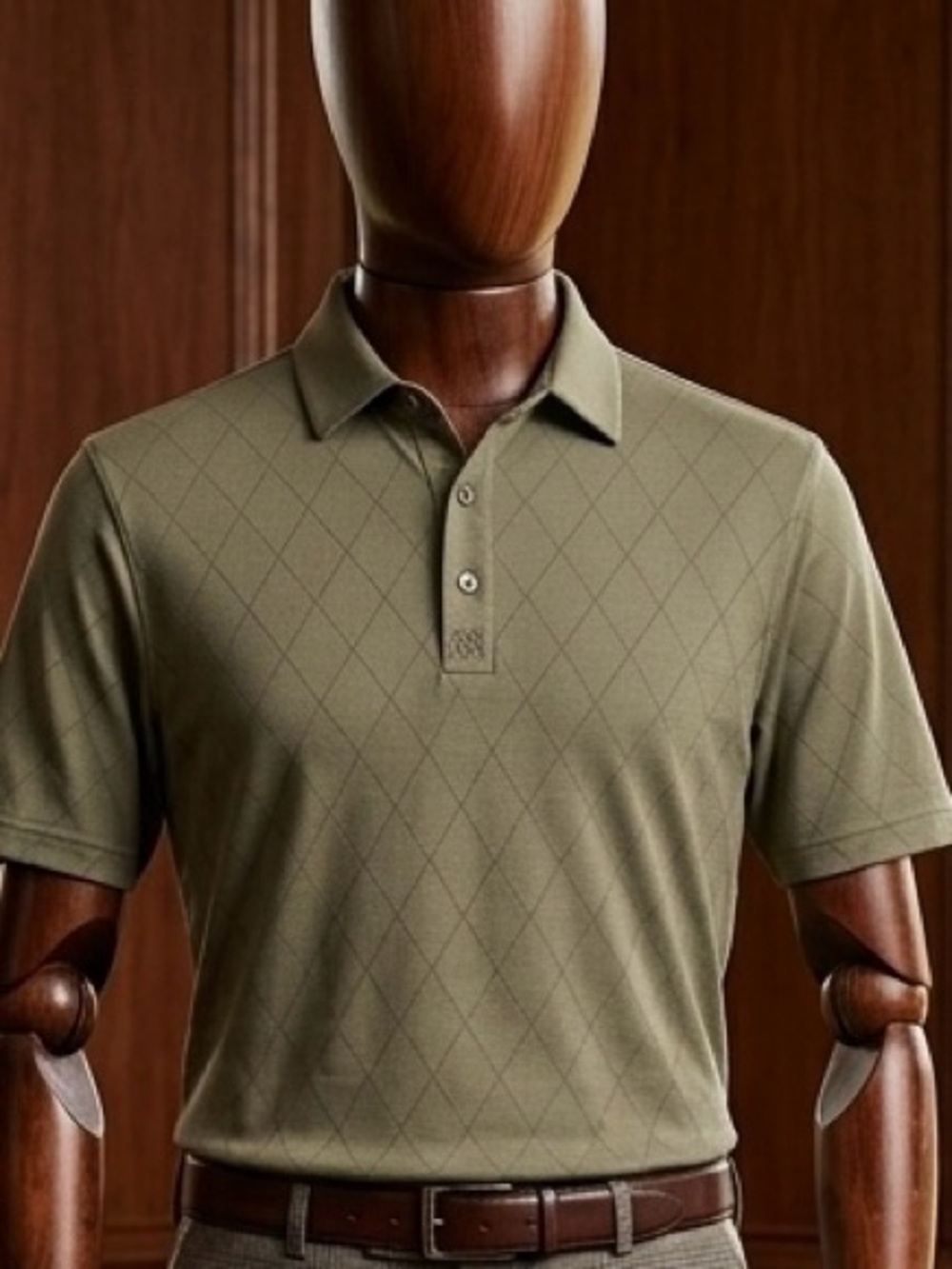 Modern Ambition "Delightfully Technical" Polo Shirt - Olive / Gray - Size L